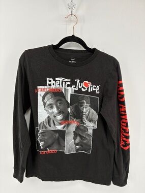 Tupac Los Angeles Poetic Justice Black and Red Graphic Long Sleeve Shirt 00s y2k